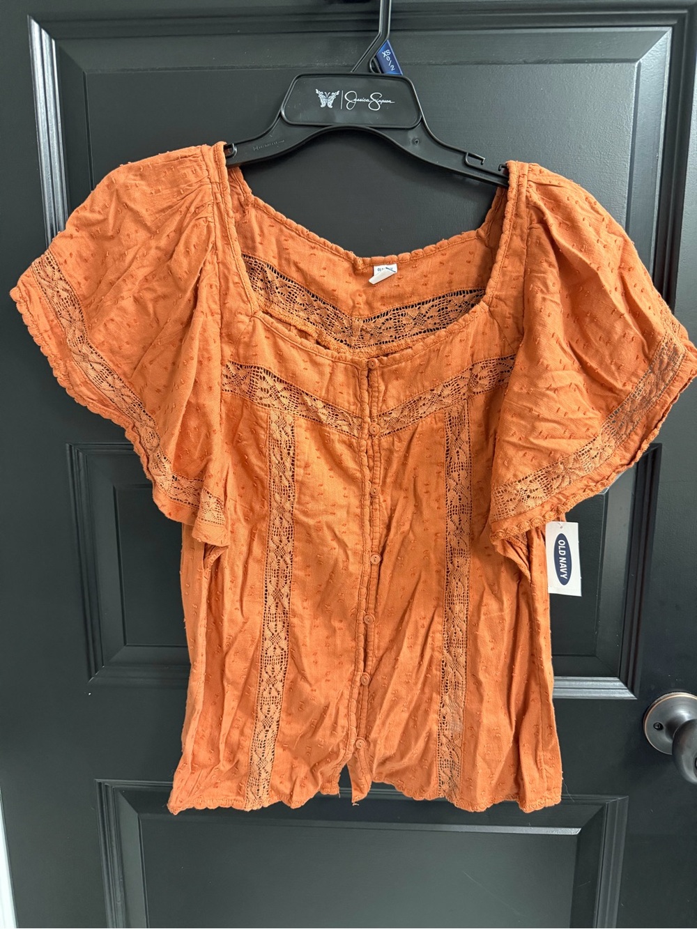 Old Navy Rust Lace Dobby Flutter Sleeve Blouse Top NWT Size S